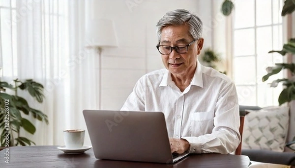 Fototapeta パソコンに向かうシニアの男性