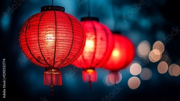 Obraz Red lanterns glowing night festival