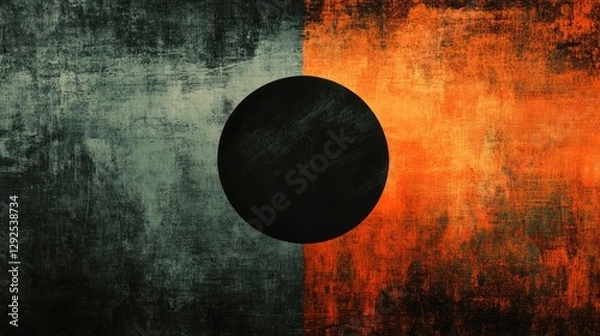 Obraz Grunge abstract flag design with a central black circle, distressed texture, and split color palette.
