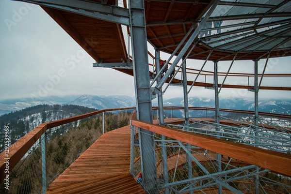 Obraz observation tower on the top of the mountain Dzikowiec Wielki, Sudetes Mountains, Lower Silesia Poland.