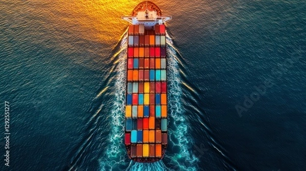 Obraz Cargo ship sailing ocean sunset