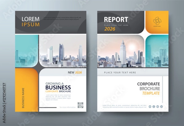 Fototapeta Green and orange annual report brochure flyer, Leaflet presentation, book cover templates, layout in A4 size