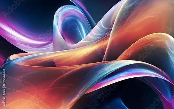 Obraz Abstract design with flowing, layered shapes in warm tones. Abstract Flowing Shapes with Vibrant Colors and Glowing Effects