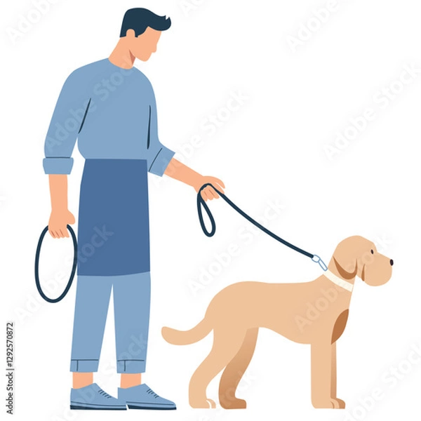 Obraz A person walking a dog on a leash, emphasizing companionship and outdoor activity.