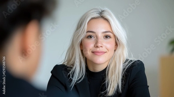 Fototapeta Interviewee Woman Looking at Interviewer
