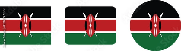 Fototapeta Kenya Flag Design in Different Shapes: Rectangular, Square, and Circle