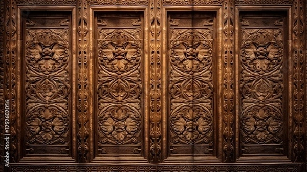 Fototapeta wood carvings, detailed displays of carved wood, decorations depicting flowers, displaying intricate craftsmanship and artistic designs