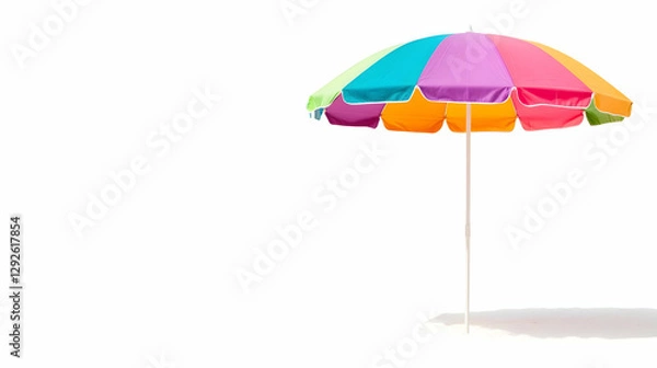 Obraz Colorful Beach Umbrella Standing Alone on White Background