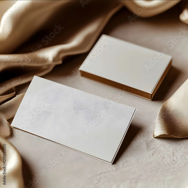 Fototapeta Create a highquality professional photo of a white business card with brown and gold accents The card should be styled elegantly and designed for a womens cloth