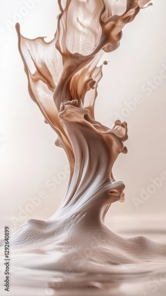 Fototapeta Abstract splash of creamy liquid in motion, light brown and white colors. Artistic flow and movement concept