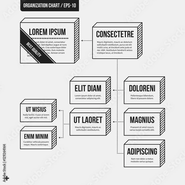 Fototapeta Organization chart template with geometric elements on white background. Useful for science and business presentations.