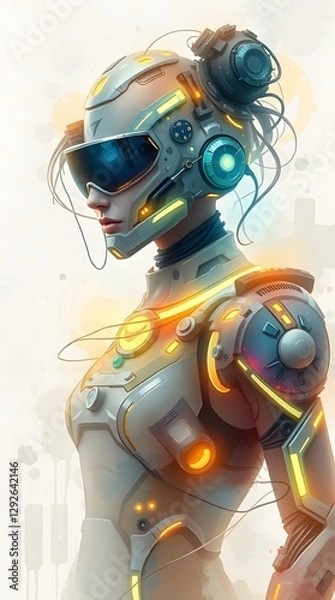 Obraz Futuristic cyborg portrait with high-tech details, a blend of art and science.