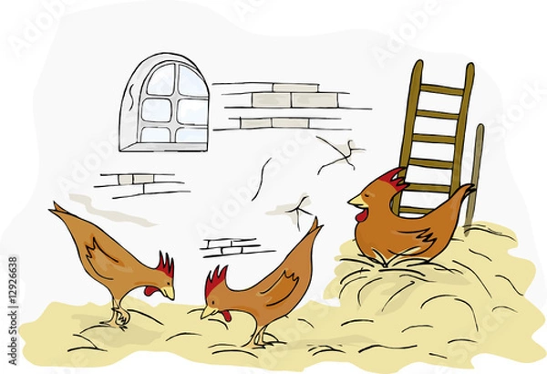 Obraz Drei Hühner im Stall