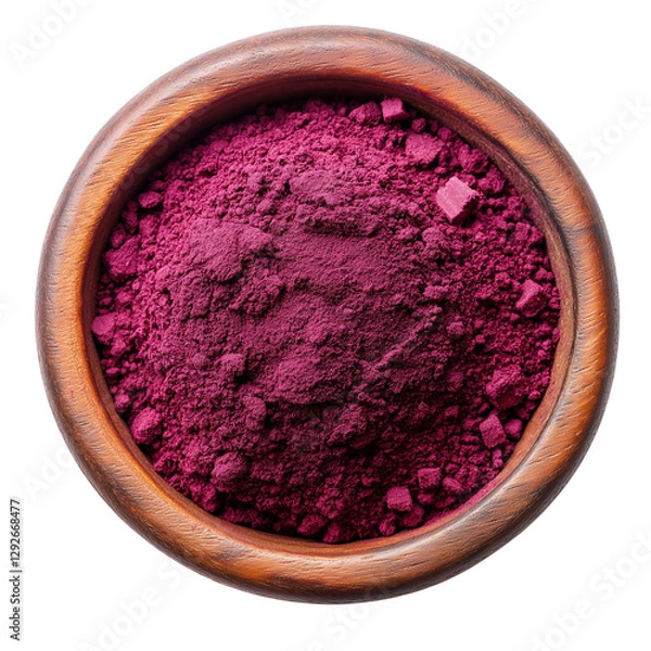 Fototapeta beetroot powder in a wooden bowl top view isolated on transparent white background, clipping path