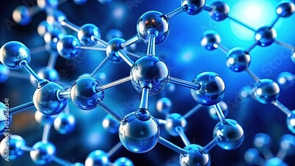 Fototapeta Minimalist blue molecule model,  photographic study.  Abstract form, sharp focus.