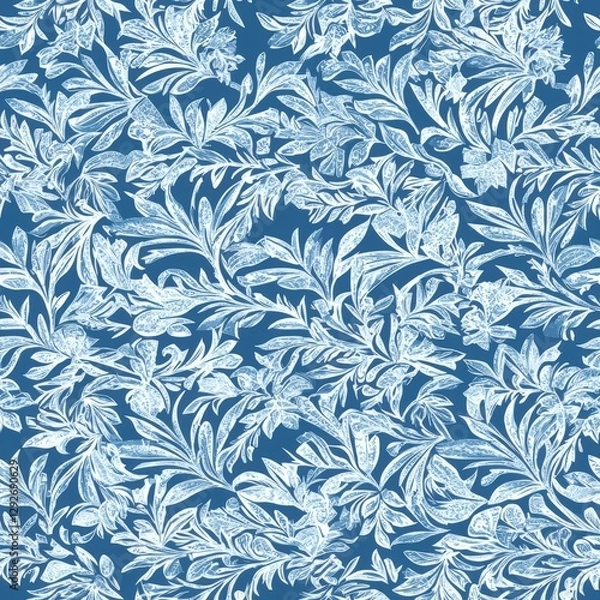 Fototapeta Elegant blue and white floral pattern creating a stylish and sophisticated design for various uses