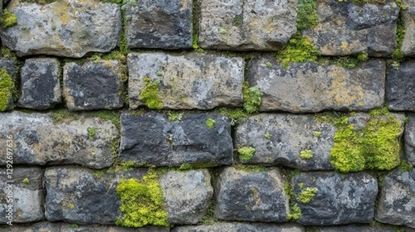 Obraz weathered stone wall texture with moss