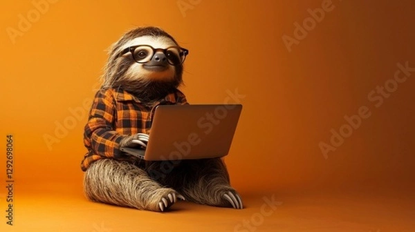 Obraz Sloth Working on Laptop