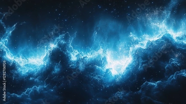 Fototapeta Stunning blue nebula, stars and cosmic dust. Perfect for science fiction, fantasy, or space-themed projects.