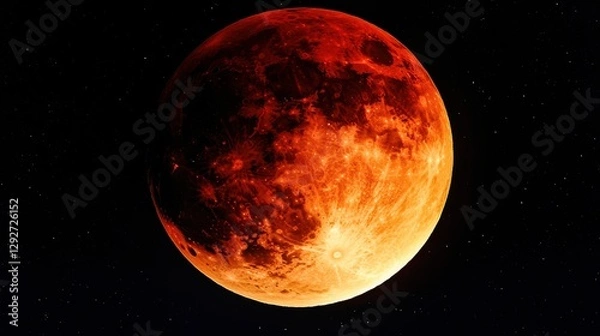 Fototapeta A surreal lunar eclipse turns the moon into a glowing crimson sphere casting eerie shadows on Earth