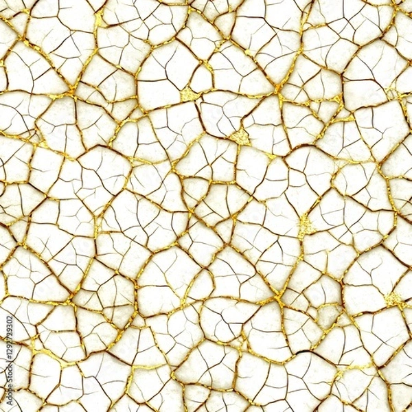 Fototapeta Abstract gold crackle texture seamless pattern background design art high white retro print decor
