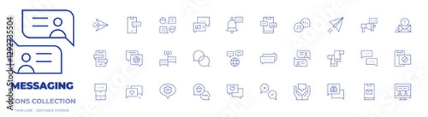 Fototapeta Messaging icons collection. Thin Line icons, editable stroke. speech bubbles, chat, communication, mail, conversation, paper plane, megaphone, smartphone