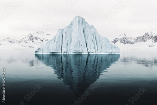 Fototapeta Massive iceberg floating on still Arctic waters reflecting the sky