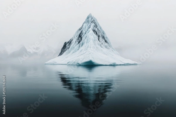 Fototapeta Mysterious iceberg floating in calm waters under a foggy Arctic sky