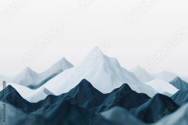 Fototapeta Minimalist snowy mountain range with sharp peaks under a soft white sky