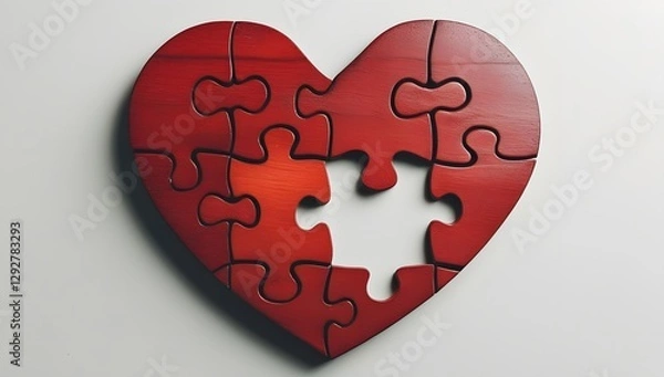 Fototapeta A red heart-shaped puzzle with one missing piece, representing incompleteness, love, loss