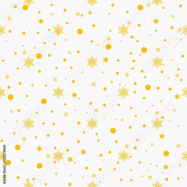 Fototapeta Falling gold snow pattern. Gold splash on white background. Winter snowfall hand drawn spray texture.