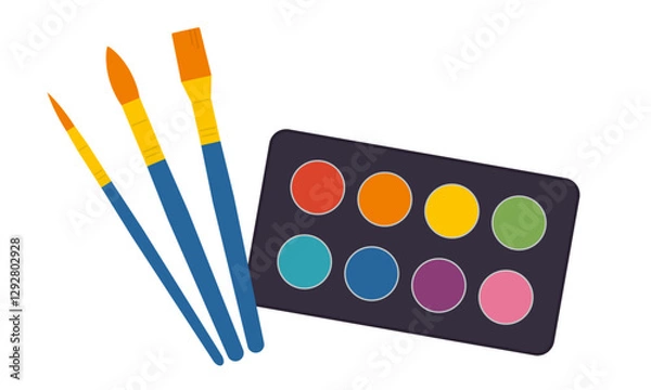 Obraz 固形水彩絵の具と筆のセット／ベクターイラスト