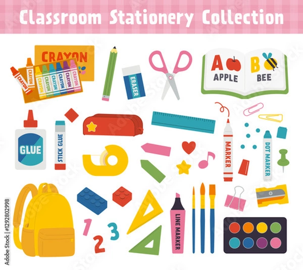 Obraz 様々な学用品・文房具のセット／ベクターイラスト