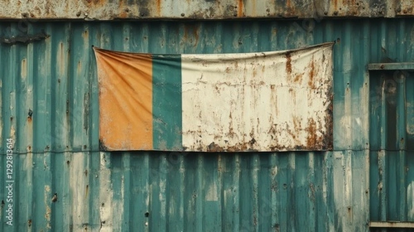 Fototapeta Ireland's old flag hangs on metal. It's worn and dirty, a faded reminder of the country's past. 
