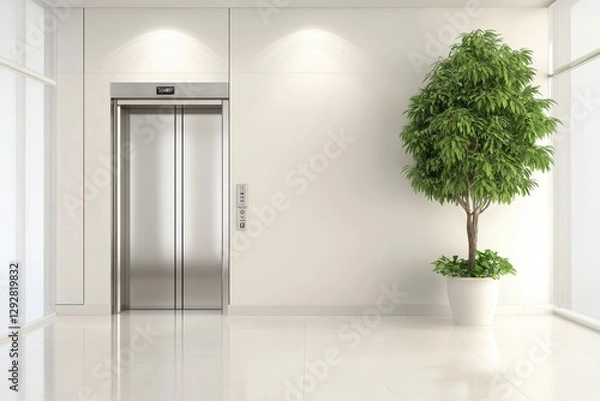 Fototapeta A large building has a corridor with an elevator