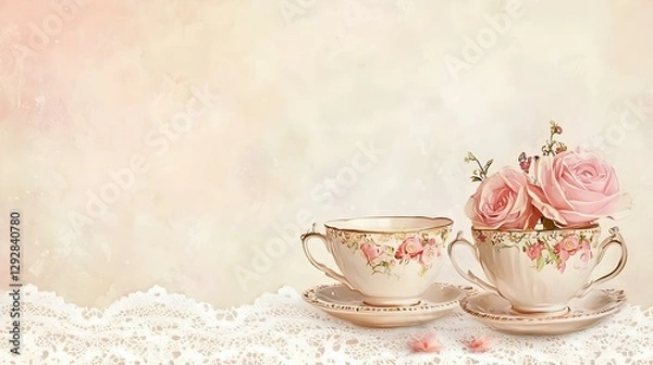 Fototapeta vintage tea party invitation design with elegant