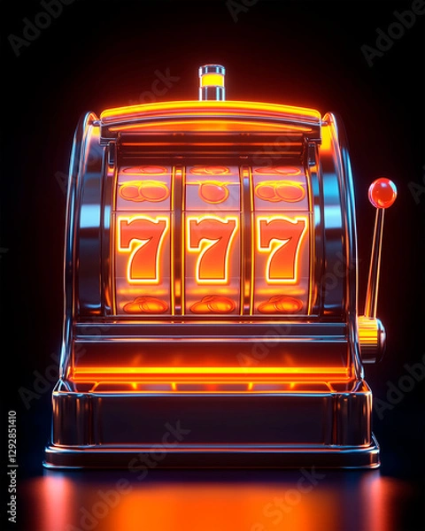Obraz Retro Slot Machine with Glowing Orange Neon Lights
