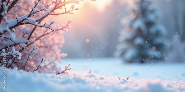 Fototapeta Delicate pastel winter scene, soft snowflakes drift gently , cold, subtle, blue