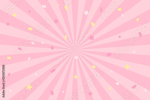 Obraz ピンクのサンバーストと紙吹雪の背景　集中線　
