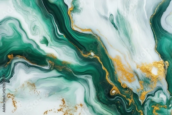 Obraz Epoxy resin artwork featuring green white and gold marble swirls Modern abstract design with a liquid like backdrop
