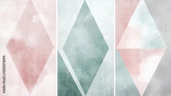 Fototapeta Soft Pastel Abstract Prints in Blush Pink, Mint Green, and Light Gray
