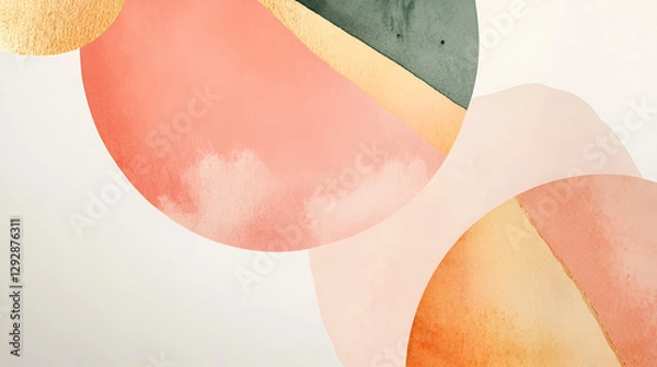 Fototapeta Chic Abstract Watercolor Prints with Light Peach, Muted Olive, and Pale Gold
