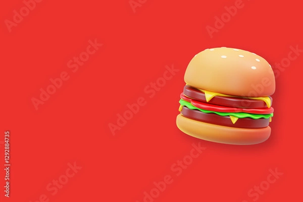 Fototapeta 3D Burger Icon With Isolated Red Background