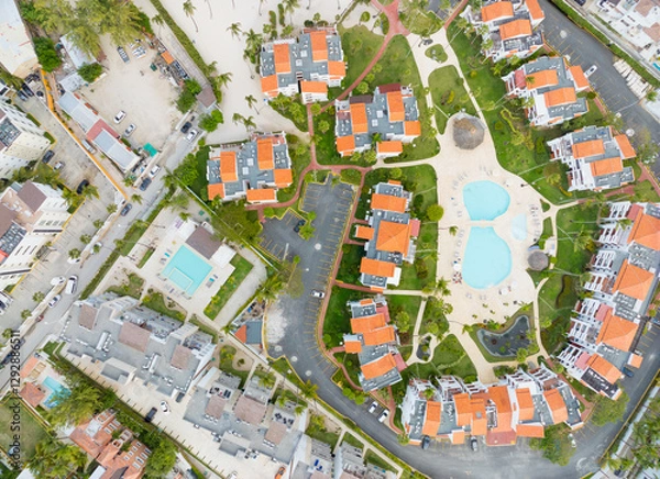 Obraz A residential area with a pool and a few houses