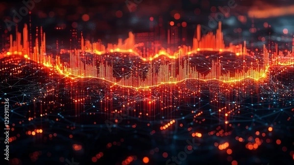 Obraz Abstract Visualization of Global Network Data Flow and Connections Showing Dynamic Data Trends and Patterns