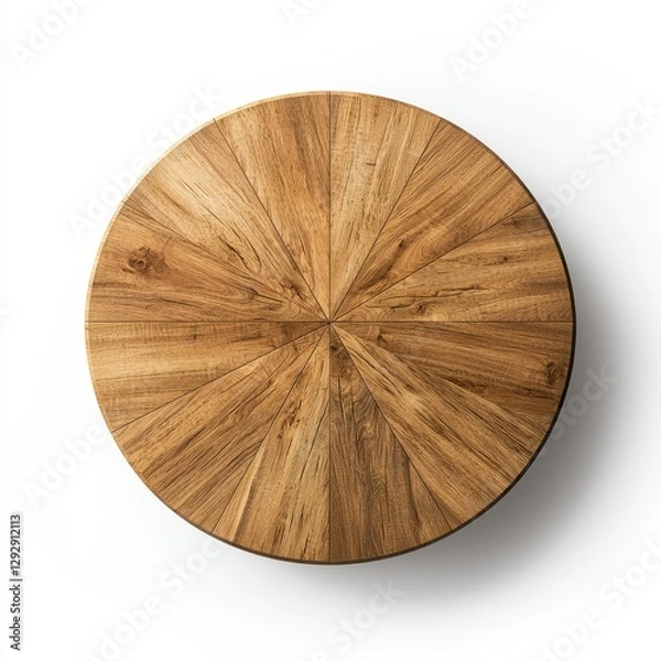 Fototapeta A round wooden table featuring a sunburst pattern, showcasing natural wood grains and craftsmanship.