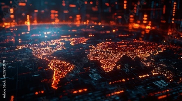 Obraz Global Network Connections Illuminated World Map Digital Data Visualization
