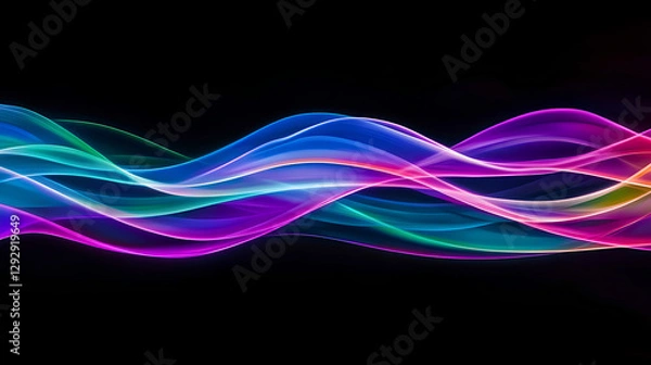 Fototapeta Neon Wavy Light Streaks - Futuristic Abstract Energy Flow on Black Background