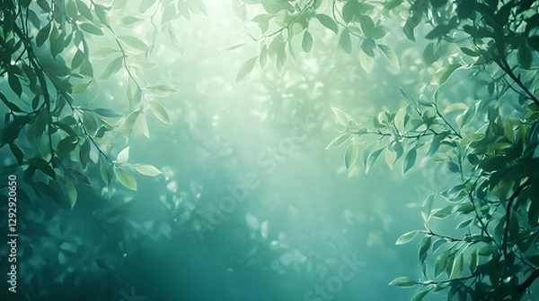 Fototapeta Soft Dreamy Green Leaves with Gentle Bokeh Light - Nature Abstract Background