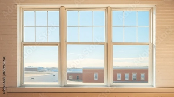Fototapeta Bright and Airy View Through Elegant Window with Clear Blue Sky